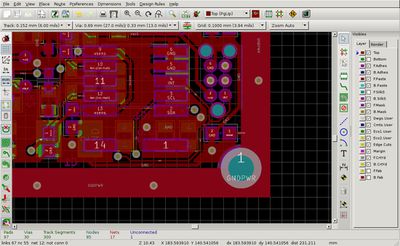 Pcbnew screen shot showing top layer