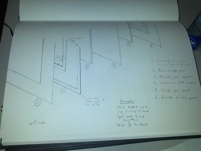 Pencil sketch of the lower right corner of each layer showing their assembly and relative size